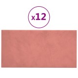 Cumpara ieftin Panouri de perete, 12 buc., roz, 30x15 cm, catifea, 0,54 m&sup2;