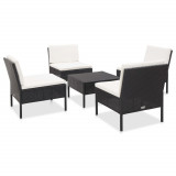 Set mobilier de grădină cu perne, 5 piese, negru, poliratan, vidaXL