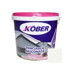 Tencuiala decorativa siliconata Kober Profesional, 1.5 mm, structurata, aspect bob de orez, alb, interior / exterior, 25 kg