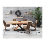 Cumpara ieftin Masa extensibila living HM Sandor 3, blat MDF, cadru metal vopsit, 160-220x90x77 cm, 10 persoane, stejar auriu negru