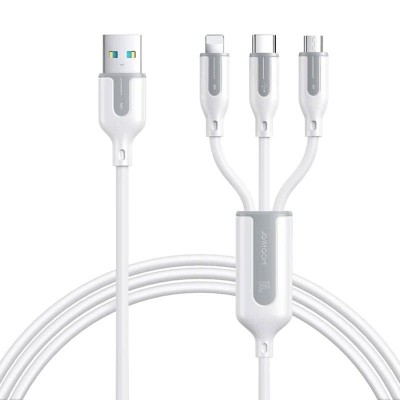 Cablu de incarcare si transfer date, 66W 3 in 1, Lightning, USB-C, Micro USB, lungime 1.2 m, alb foto