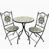 Set 2 scaune si masa din mozaic cu cadru de fier, ceramica, pliabile,multicolor