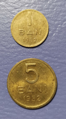 SV * Romania LOT RPR 1 BAN + 2 BANI 1952 +/- XF foto