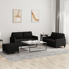 vidaXL Set de canapele cu perne, 3 piese, negru, textil foto