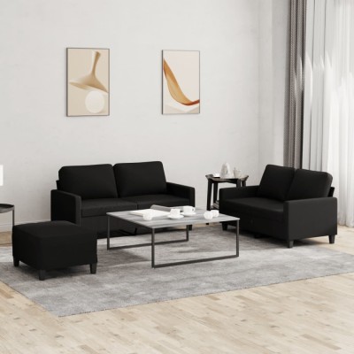 vidaXL Set de canapele cu perne, 3 piese, negru, textil 3201456 foto