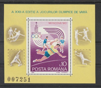 Romania 1980 - #1012 J. O. de Vara Moscova 1v S/S MNH foto