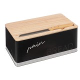 Cutie paine 5Five Color Edition cu capac din lemn, include cutit, 33x21x15 cm, negru Household NewTrend
