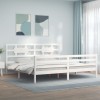 VidaXL Cadru de pat cu tăblie Super King Size, alb, lemn masiv 3194457