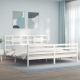 VidaXL Cadru de pat cu tăblie Super King Size, alb, lemn masiv 3194457