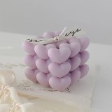 Lumanare Parfumata Decorativa, Model Abstract Cub din Inimioare, Lumanare pentru Diferite Ocazii, 6 x 5.5 cm, Aroma de Lavanda, Mov