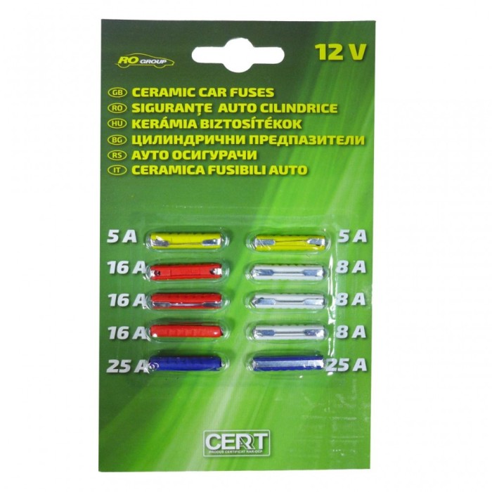 Set 10 sigurante auto cilindrice RoGroup, 12V Automobile ProTravel