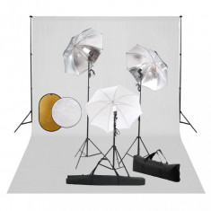 Set studio foto cu lampi, umbrele, fundal ?i reflector foto