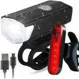 Cumpara ieftin Set Lumini Bicicleta, Far si Stop LED, Acumulator Reincarcabil USB