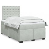 Gossi pat box spring cu saltea, gri deschis, 120x190 cm, catifea