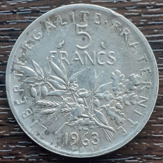 (A642) MONEDA DIN ARGINT FRANTA - 5 FRANCS 1963, SEMANATOAREA