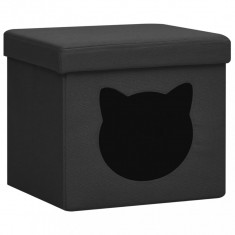 Taburet depozitare pliabil, negru cu model pisica, tesatura foto