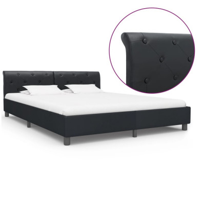 vidaXL Cadru de pat, negru, 160 x 200 cm, piele ecologică foto