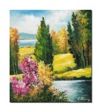 Cumpara ieftin Tablou peisaj din natura pictat manual, Oaza de liniste, 45x40cm ulei pe panza