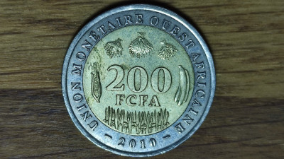 Statele de vest africane Africa -moneda colectie bimetal- 200 franci francs 2010 foto