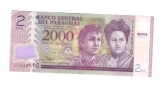 Bancnota polymer Paraguay 2000 guaranies 2017, seria D, circulata, cu pliuri