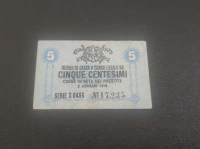 Bancnota 5 centisimi 1918 Italia foto