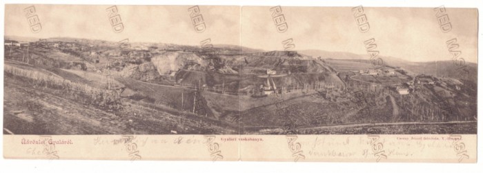 78 - GHELARI, Hunedoara, Panorama, Litho, Romania - Double old postcard - used - 1901