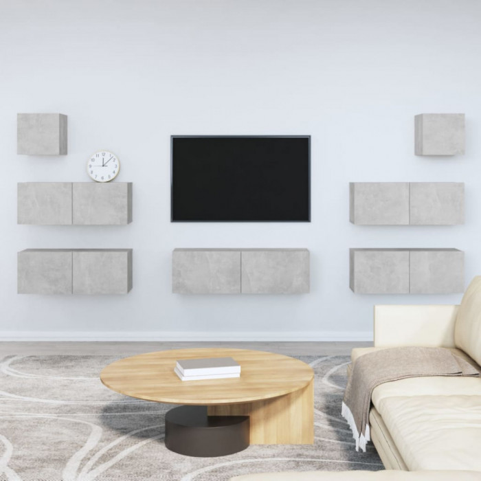 vidaXL Set dulap TV, 7 piese, gri beton, lemn prelucrat