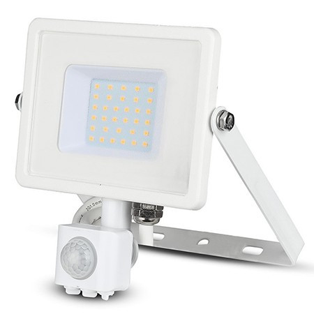 Reflector Led Smd 30w 4000k Ip44 Cu Senzor Miscare - Alb