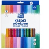Creioane colorate triunghiulare Oxford, set 24 + ascutitoare, include auriu, in cutie de carton
