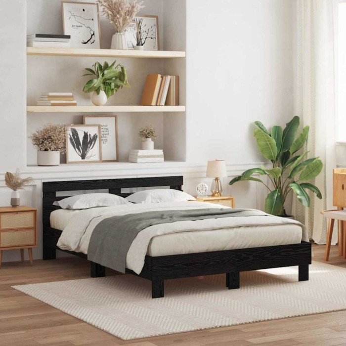 vidaXL Cadru de pat Stejar negru 150 x 200 cm Lemn compozit