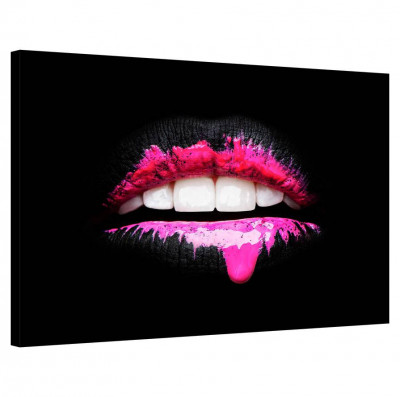 Tablou Canvas, Tablofy, Black and Pink Lips, Printat Digital, 100 &amp;times; 70 cm foto