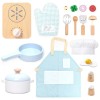 UMU Toys Bucatarie Copii Lemn, Set Gatit 18 Piese, Accesorii Bucatarie, Sort+Boneta, Multicolor, 3+ ani, Joc de Rol, Fete