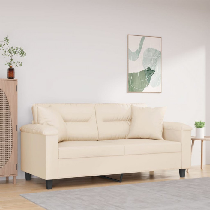 vidaXL Canapea cu 2 locuri, cu perne, bej, 140 cm, microfibră 3200976