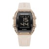 Ceas Dama Casual-Sport Quartz , Afisaj Data, Alarma, Cronometru, Carcasa Patrata Aurie, Bratara Silicon Crem