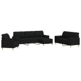 Cumpara ieftin Set canapele cu taburet si perne, 4 piese, negru, textil