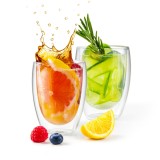 Set 2 cesti termice cu pereti dubli Koken strat protector, din sticla borosilicata, 350 ml, Transparent