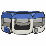 Țarc c&acirc;ini pliabil cu sac de transport, albastru, 145x145x61 cm