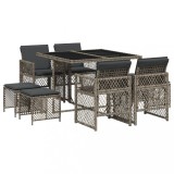 Cumpara ieftin Set mobilier gradina cu perne, 9 piese, gri, poliratan