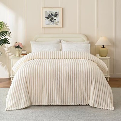 Patura Cocolino Pufoasa si Calduroasa, Model Dungi in relief, 200x230 cm, Crem foto