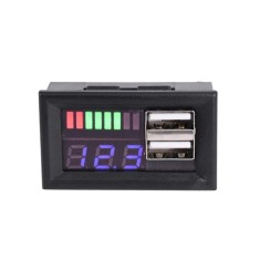 Voltmetru digital leduri albastre, 12 V, incarcare 2x USB 5V2A, 3 digit, carcasa foto