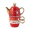 Set de ceai, flippy, tema craciun, ceainic 450 ml, 2 cani 250 ml, model mos craciun, rosu/auriu