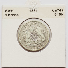 1823 Suedia 1 krona 1881 Oscar II ("OCH" in title) km 747 argint