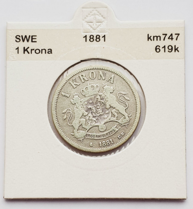 1823 Suedia 1 krona 1881 Oscar II (&quot;OCH&quot; in title) km 747 argint