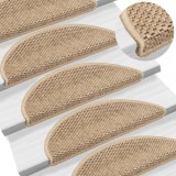 Covorase scari autoadezive 15 buc, 56x17x3 cm, aspect sisal, nisipiu. Protectie antiderapanta, confort termic.
