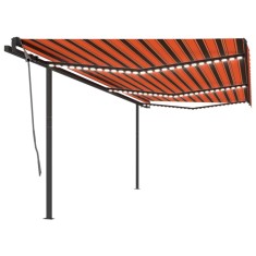 vidaXL Copertină automată cu senzor v&acirc;nt &amp; LED, portocaliu/maro, 6x3 m