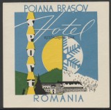 Romania anii 60-70 - Vigneta de bagaje Hotel Sport din Poiana Brasov, ONT Carpati, eticheta hoteliera, promovare turistica