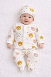 Set bebelusi 3 piese, bumbac rib, imprimeu ursuleti, bluzita cu capse,