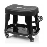 Scaun de atelier pentru mecanici, taburet pentru atelier, capacitate 135 kg, 35 x 25 cm, suport scule, 4 roti pivotante, Verle