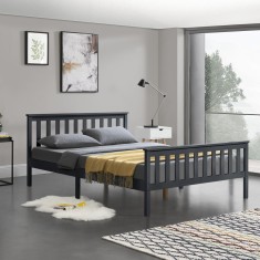 [en.casa]&reg; Pat lemn Breda 160DG, 209 x168 x 80 cm, lemn brad/PAL, gri inchis mat lacuit, 200 Kg, dublu, fara saltea HausGarden Leisure