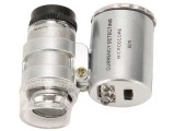 Microscop de buzunar cu LED pentru bijuterii, scoala, natura, lampa UV pentru bancnote, 60x, cu husa, argintiu